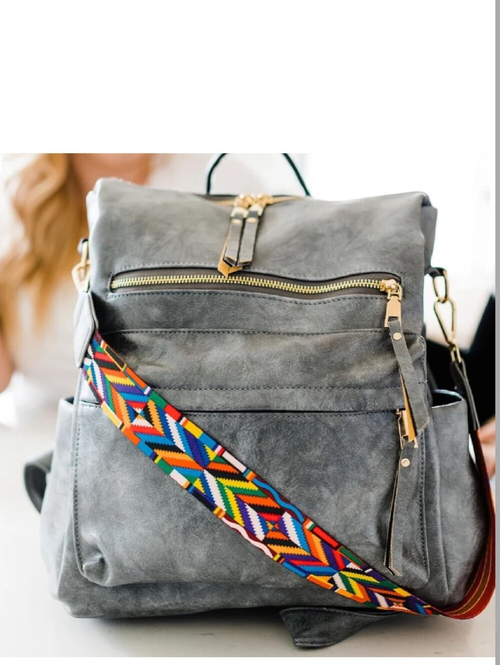 Modern+Chic Brielle Backpack Purse Convertible Bag Vegan Grey Removable Strap - Picture 8 of 11